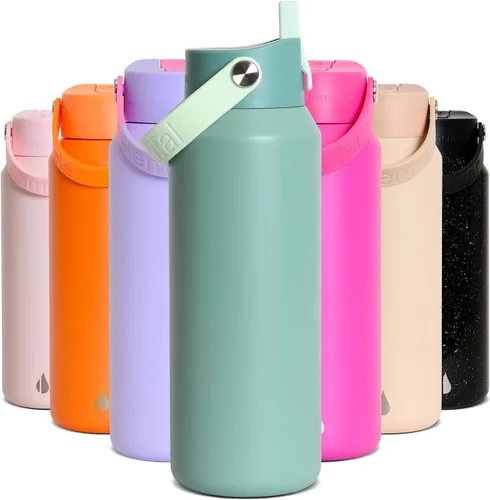 Miniatura 37 de Elemental Botella de agua aislada de 24 onzas con popote, botellas de agua con núcleo de acero inoxidable 100% a prueba de fugas para viajes, Beige
