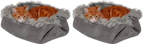 Miniatura 11 de Furhaven Cama para mascotas para gatos y perros pequeños – Cama térmica, auto-calentable, convertible, de piel y gamuza para gatos, lavable