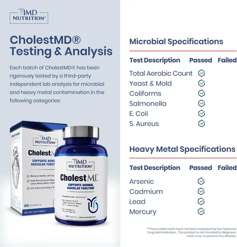 Miniatura 4 de 1MD Nutrition CholestMD con extracto de hoja de olivo, Bergavit, niacina, ajo 60 cápsulas