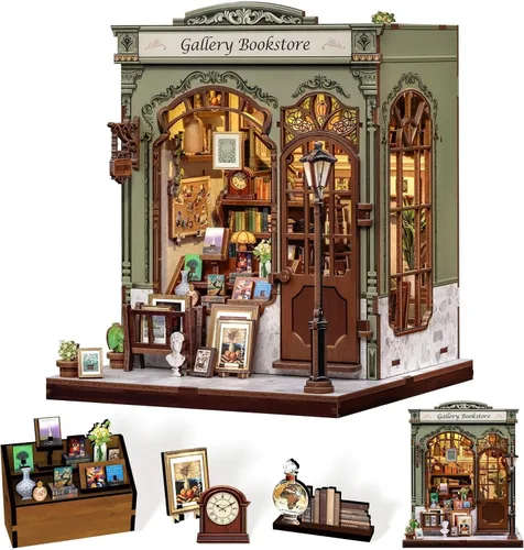 Miniatura 18 de CUTEBEE Kit de Rincón del Libro, Kits de Casa en Miniatura DIY para Adultos y Adolescentes, Casa de Muñecas Rincón del Libro, Estantería