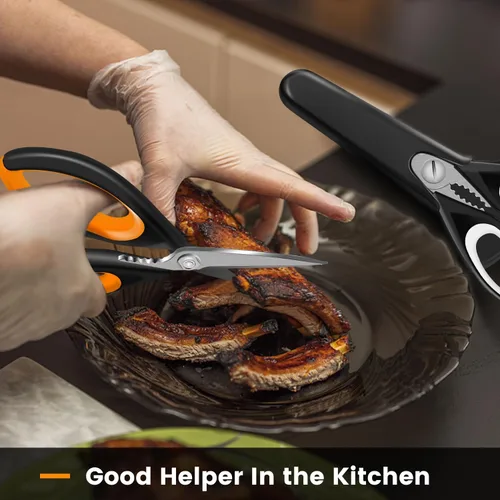Miniatura 6 de Juego de 2 tijeras de cocina afiladas con soporte magnético, tijeras de cocina resistentes, tijeras de carne, tijeras multifuncionales de acero 2