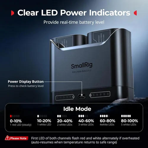 Miniatura 6 de SMALLRIG DMW-BLK22 - Juego de baterías para cámara Panasonic, cargador de doble ranura de 22.5 W con baterías de 1940 mAh, compatible con Panasonic