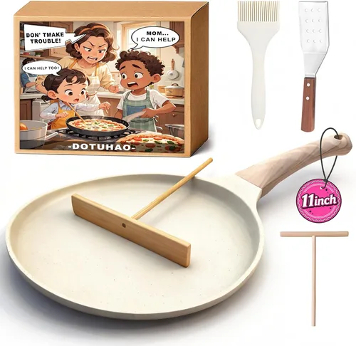 Miniatura 9 de Juego de sartenes antiadherentes para crepes, sartén para parrilla de panqueques de cocina, sartén plana con revestimiento de granito de 8 pulgadas