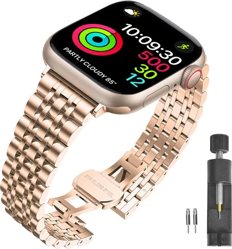 Miniatura 13 de Correa de acero inoxidable compatible con Apple Watch Ultra 2/Ultra/Series 10-1 y SE/SE2, correa de metal ajustable para iWatch de 1.496 pulgadas