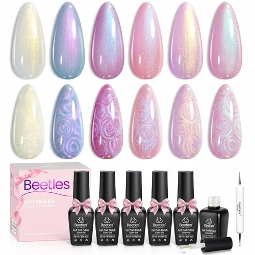 Miniatura 24 de Beetles - Esmalte de uñas de gel pastel, 6 colores, esmalte de gel macarrón, rosa claro, azul, verde, amarillo, morado, uñas suaves para todas