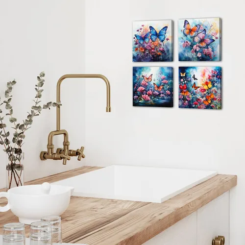 Miniatura 6 de Arte de pared de mariposa azul, imágenes de mariposas azules, decoración de pared de baño, imágenes abstractas de flores silvestres, impresiones