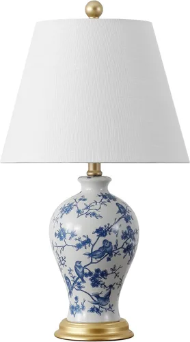 Miniatura 9 de JONATHAN Y JYL3009C Grace 24" lámpara de mesa LED de cerámica/hierro estilo cabaña francesa, floral, estilo campo, blanco/rojo para recámara, sala