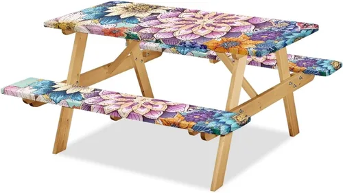 Miniatura 27 de Juego de 3 piezas de mantel de picnic con hojas de arce de pavo y girasol, lavable a máquina, fácil de instalar, funda para mesas y asientos Girasol