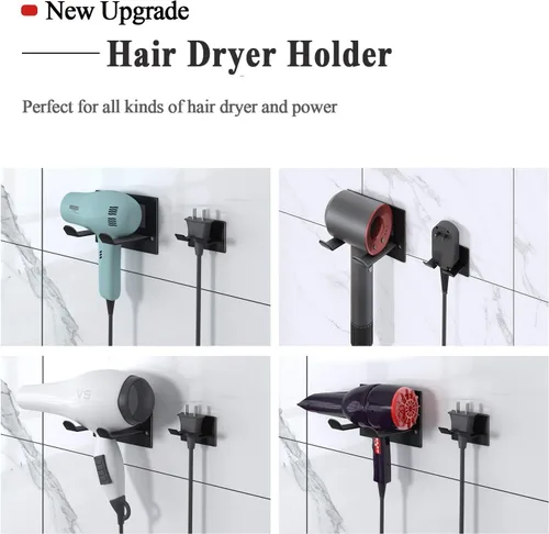 Miniatura 2 de XIGOO Soporte Autoadhesivo para Secador de Pelo Montado en Pared - Organizador de Estante Adhesivo para Secador de Pelo de Baño Compatible con Negro