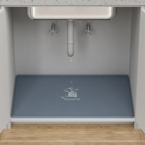 Miniatura 2 de Tapete para debajo del fregadero, bandeja de silicona para gabinete de cocina de 28 x 19 pulgadas, impermeable y flexible para debajo del fregadero