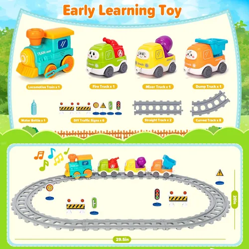 Miniatura 2 de Juego de tren eléctrico para niños pequeños, juguetes realistas de tren de vapor con luces y música para niños, juguetes de camión magnético