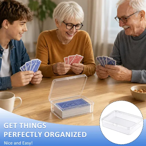 Miniatura 7 de Kitoyz Juego de cartas de plástico transparente, caja de almacenamiento de tarjetas de acrílico compatible con fundas coleccionables para tarjetas