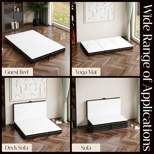 Miniatura 4 de GEMBED Colchón de espuma viscoelástica de tres pliegues tamaño individual, colchón plegable portátil de 6 pulgadas con asa y funda lavable, cama