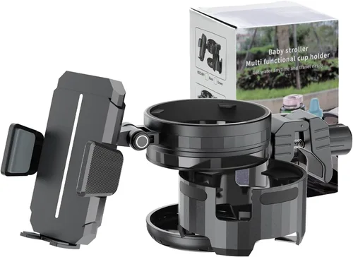 Portavasos universal 3 en 1 para silla de ruedas para caminante, soporte giratorio de 360° con 2 soportes para bebidas para bicicleta, rodillo,