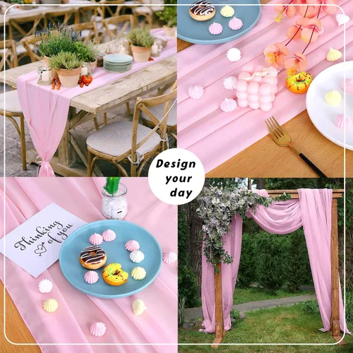 | Camino de mesa de gasa de 10 pies, 27 x 120 pulgadas, romántica tela transparente para decoraciones de boda, baby shower, fiesta de cumpleaños,
