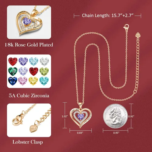 Miniatura 4 de LIANYU Wife Jewelry 18K Gold 925 Sterling Silver Plated Birthstone Jewelry Heart Pendant Necklace for Women Birthday Jewelry for Girls, Valentine's