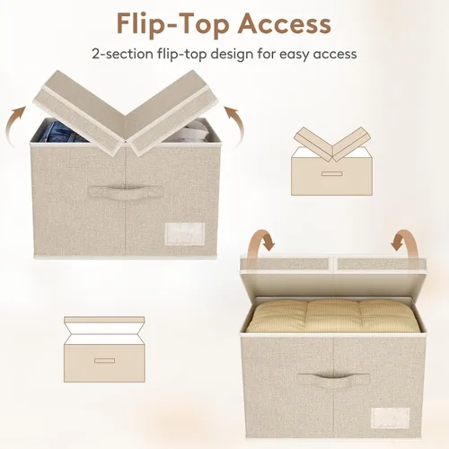 Miniatura 4 de Lifewit Contenedores de almacenamiento de ropa con tapas, cajas de almacenamiento plegables de tela con asas, organizador decorativo de armario