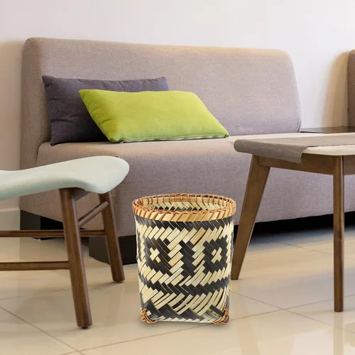 Miniatura 2 de LIFKOME Basurero tejido de bambú de 9.64 x 8.26 pulgadas, cesta compacta de ratán para almacenamiento, multifunción, para baño, cocina, oficina