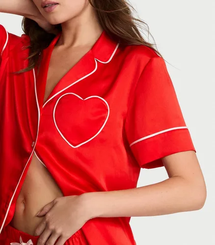 Miniatura 3 de Victoria's Secret Conjunto de pijama de satén, camiseta de manga corta con botones y pantalones cortos, ropa de dormir para mujer (XS-XXL)