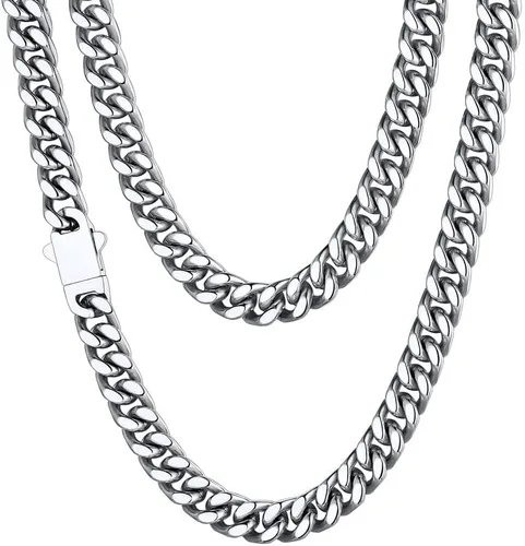 ChainsHouse Cadena de eslabones cubanos de acero inoxidable para hombre, negrooro de 18 quilates, cadena cubana de Miami, 570.354 in0.472 in de