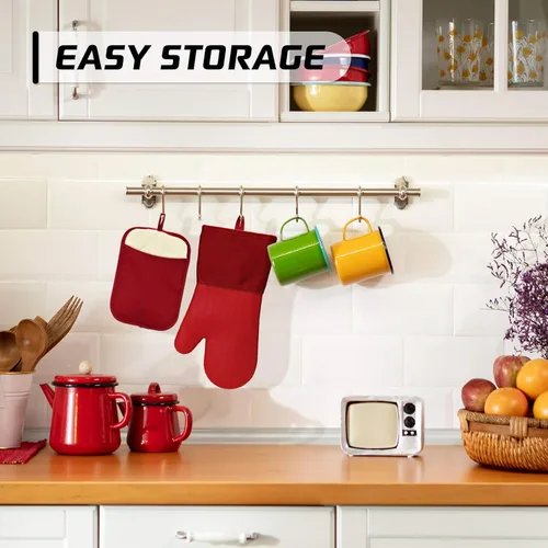 Miniatura 6 de HOMWE Soportes de silicona para ollas de cocina con bolsillos, juego de 2 salvamanteles, resistentes al vapor y al calor para manos y encimeras, Rojo