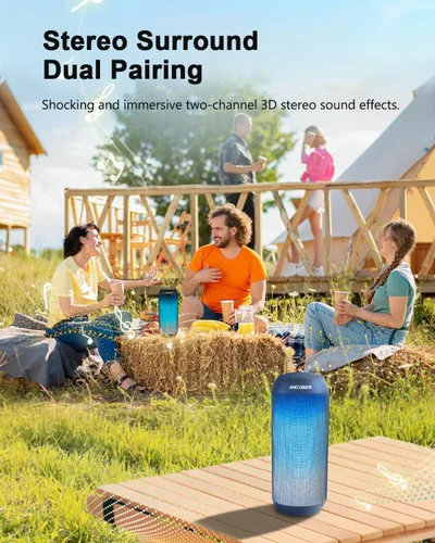 Miniatura 5 de Altavoz Bluetooth portátil con luces RGB, sonido fuerte HD de 15 W, BT5.3 inalámbrico, IPX4 impermeable, emparejamiento TWS, micrófono integrado