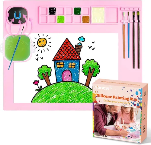 Tapete de Pintura de Silicona, Tapete de Arte con Taza, Herramienta Limpiadora de Pinceles de Pintura Artesanal, para Artistas Niños, Regalo de Rosa