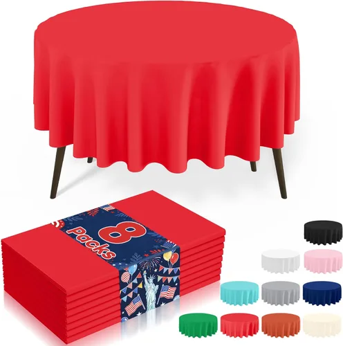 Miniatura 29 de misaya Paquete de 4 manteles desechables de plástico, mantel redondo impermeable de 84 pulgadas, a prueba de fugas y resistentes manteles Azul