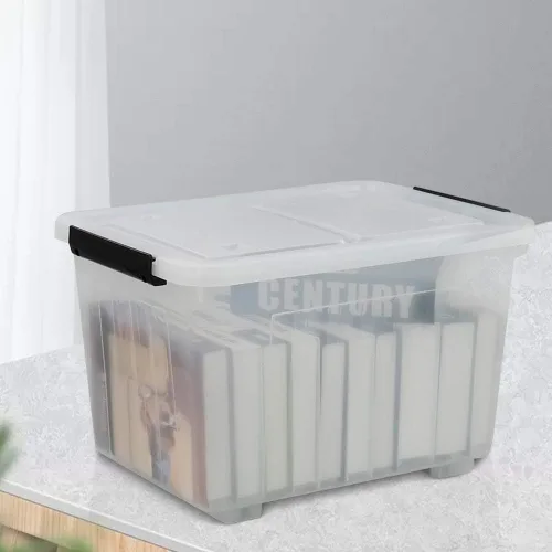 Miniatura 4 de Caja de almacenamiento de plástico transparente de 30 L con ruedas, paquete de 4 contenedores de plástico transparente Ultra-durable latching