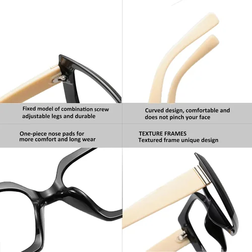 Miniatura 6 de Lentes de lectura cuadrados retro con bloqueo de luz azul para mujeres y hombres, de gran tamaño, antirreflejos, lentes UV Negro/Blanco