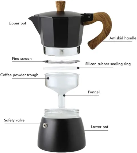 Miniatura 5 de Moka Pot - Cafetera de 5.1 fl oz, 10.1 fl oz, 6 tazas, cafetera italiana, cafetera de cocina italiana, cafetera de aluminio para café expreso
