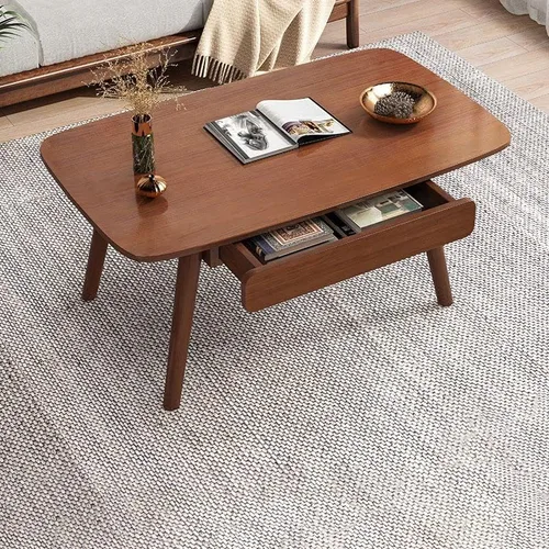 Miniatura 7 de Mesa auxiliar, contemporánea de madera maciza con 4 patas, mesa auxiliar rectangular con almacenamiento para sala de estar, fácil montaje, natural