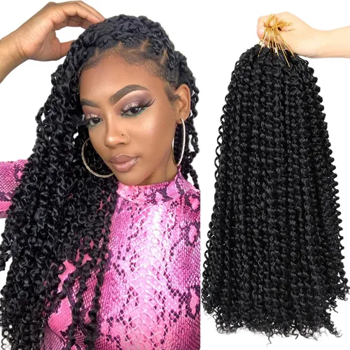 Miniatura 50 de Dorsanee Cabello Passion Twist Ombré de 18 pulgadas, 6 paquetes, Cabello de Ganchillo Water Wave, Cabello Largo Bohemio Rizado para Trenzar