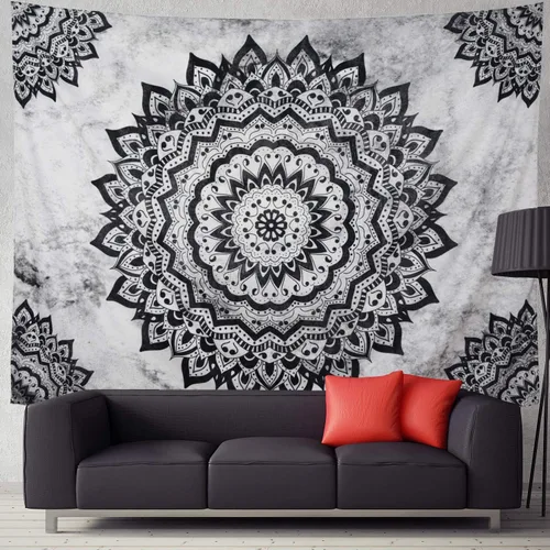 Miniatura 4 de Leofanger Tapiz de pared de mandala blanco y negro – Flor bohemia psicodélico hippie colgante de pared para dormitorio (51.2 x 59.1 pulgadas)