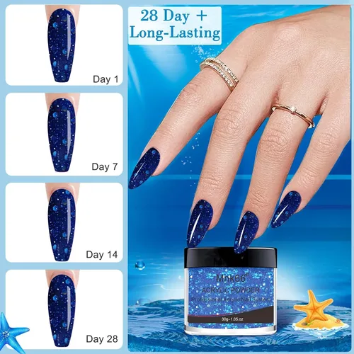 Miniatura 3 de Polvo acrílico profesional con purpurina azul para extensión de uñas, flores 3D de arte de uñas francés, tallado de uñas, principiantes, regalo