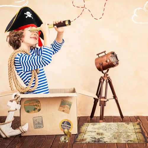 Miniatura 4 de Telescopio monocular pirata, mapa del tesoro, brújula, sombrero pirata, estampado de calavera, disfraz de capitán, 5 piezas de recuerdos de fiesta