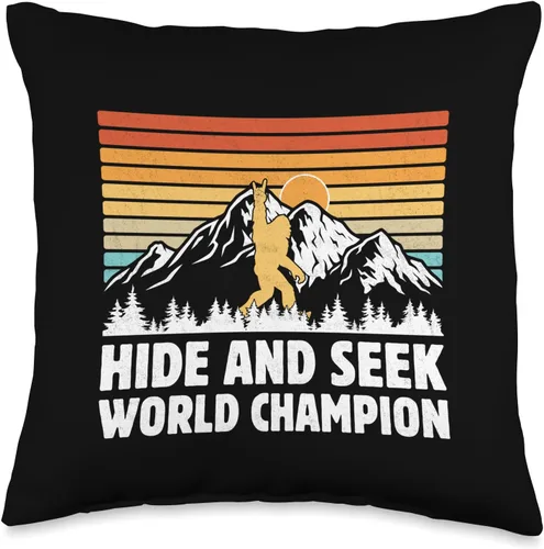 Vintage Retro by 4Do Limited Hide and Seek World Champion Sasquatch Bigfoot Rock and Roll Throw Pillow, 16x16, Multicolor