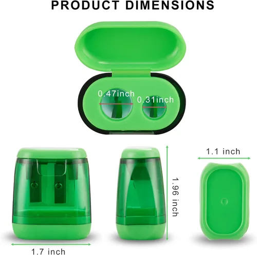 Miniatura 9 de Sonuimy Sacapuntas manuales, 4 sacapuntas manuales, doble agujero, compacto, de color, sacapuntas de mano para niños con tapa, adultos, estudiantes