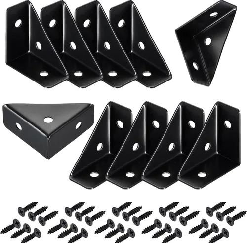 CMLY Soportes de Esquina, 10Pcs 38mm x 38mm, Acero Negro, Soportes de Estante Triangular, Conectores de Esquina para Escritorio de Madera, Metal,