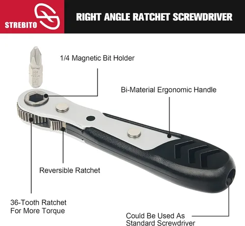 Miniatura 2 de STREBITO Mini juego de trinquete, 22 piezas destornillador de trinquete de ángulo recto de 1/4, llave de trinquete pequeña de 36 dientes para 22 en 1