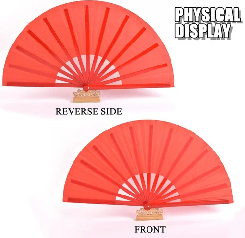 Miniatura 6 de Abanicos de mano plegables de bambú grandes, color rojo, ventilador KunFu para eventos, bailes, espectáculos, festivales, regalo (todo rojo)
