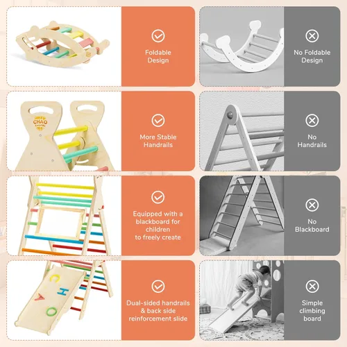 Miniatura 4 de Pikler - Juego de triángulos plegables, juguetes Montessori de escalada para niños pequeños de 1 a 3 años, gimnasio de madera para interiores