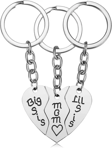 Regalo de cumpleaños para mamá de hija 3 piezas de acero inoxidable para madre Big Sis Little Sis llavero regalo para el día de la madre
