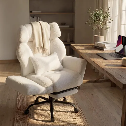Miniatura 12 de Silla de oficina con reposabrazos abatibles, silla de oficina grande y alta con reposapiés, asiento extra ancho y almohada lumbar, silla ergonómica
