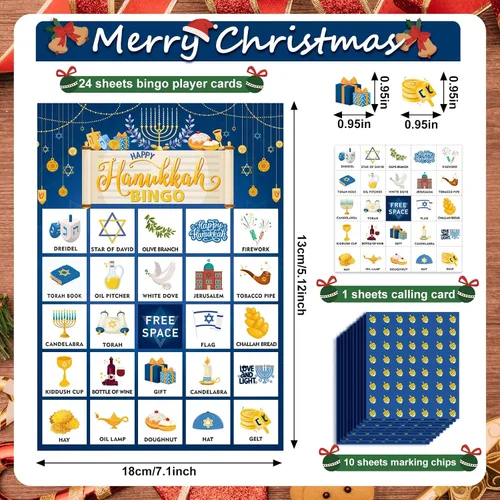 Miniatura 2 de Liliful Juego de 35 tarjetas de bingo de Hanukkah para adultos y niños, 24 jugadores, juego de cartas de fiesta de Hanukkah, tarjetas de llamadas