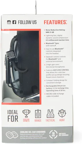 Miniatura 10 de Howard Leight Impact Sport - Orejera Bluetooth para disparar, color negro, atenuación de ruido de 21 dB, unisex para jóvenes y adultos Gris carbón