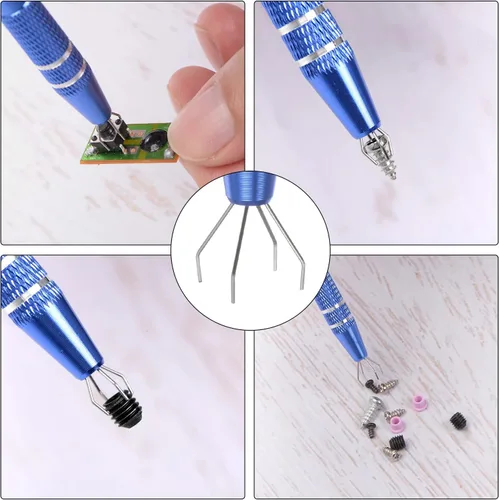 Miniatura 5 de HARFINGTON 2 herramientas de acero inoxidable de 4 garras, herramienta de extracción de chips IC con soporte de 4 puntas, pinzas de diamante
