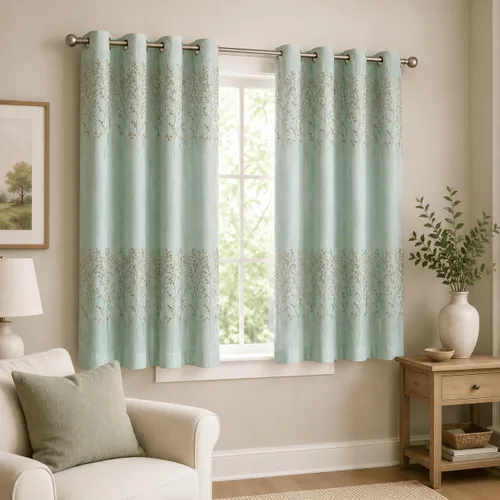 VOGOL - Cortinas de 2 paneles con ramas bordadas de lino sintético con ojales, cortinas para dormitorio/sala de estar, paneles de tratamiento de