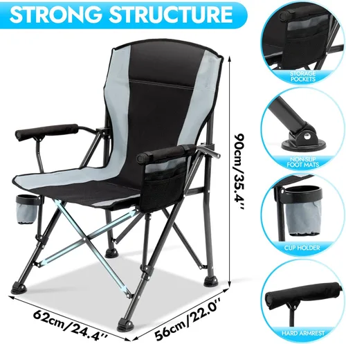 Miniatura 2 de Paquete de 2 sillas de camping plegables de gran tamaño para adultos, soporta 450 libras, silla de camping resistente con bolsillos laterales, silla
