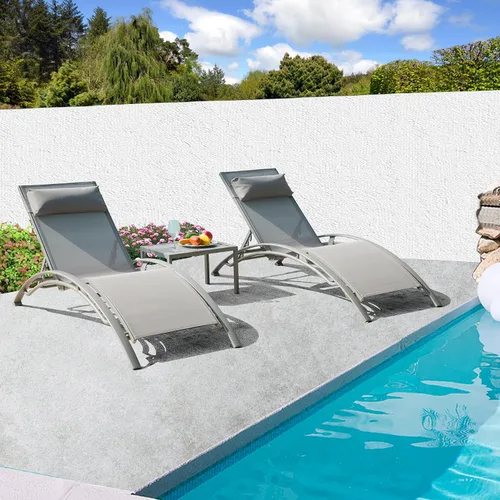 Miniatura 11 de domi outdoor living Domi - Juego de 2 sillas de salón de aluminio para exteriores con 5 posiciones ajustables, tumbona al aire libre para piscina